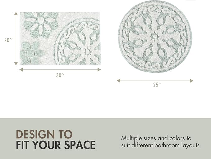 Madison Park Casablanca 100% Cotton Tufted Bathroom Rugs Luxurious Plush Medallion Floral Pattern Bath Mat Absorbent, Quick Dry, Spa Design Shower Room Décor, Rectangle 25" R, Sage Green