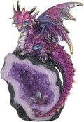 ICE Armor 8" H Purple Dragon with Faux CrystalGuardian of Mystic Geode - A Fantasy Sculpture of Enchanted Majesty