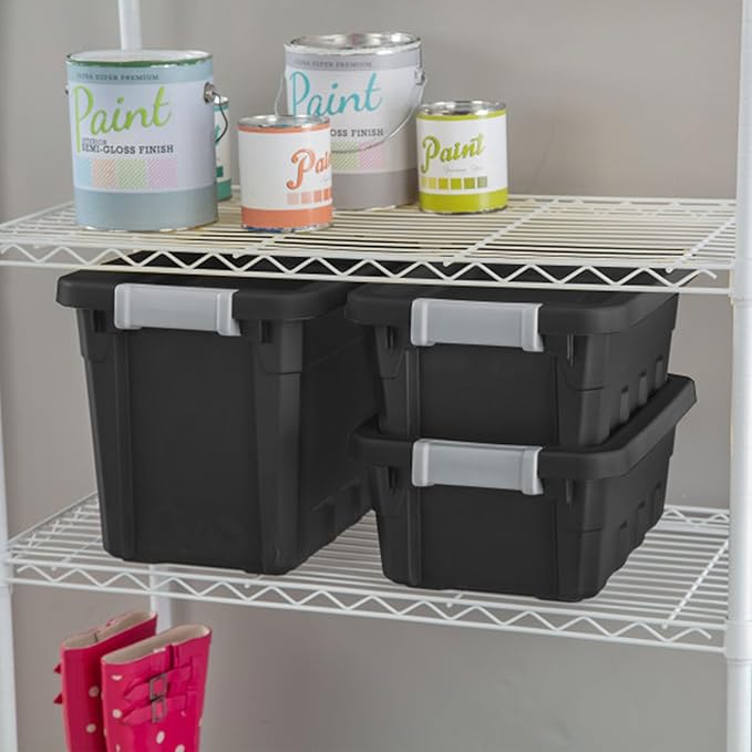 Sterilite Stacker Tote, Plastic Storage Bins with Lids, 4 Gallon, 6-Pack | Rugged Stackable Organizer Bin Containers with Latching Lids for Bed, Garage, Office, Kitchen, Closet & Classroom