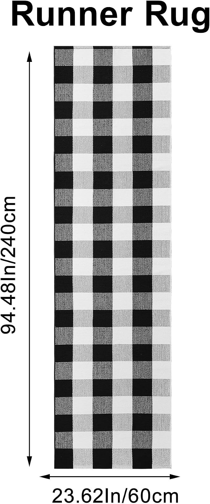 Buffalo Plaid Runner Rug 2x8 Feet Black and White Checkered Area Rug Farmhouse Hallway Rug Cotton Woven Washable Carpet for Entryway Kitchen Bedroom Living Room