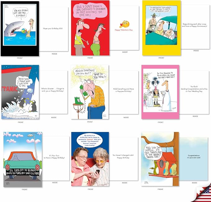 NobleWorks 36 Assorted Inappropriate Greeting Cards Bulk Box Set with Envelopes Mixed McCoy Bros. Humor A Mix of McCoy for Men and Women AC9381XXG-B1x36