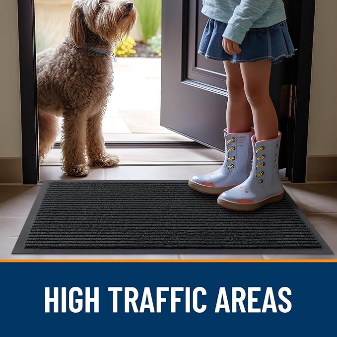 OLANLY Front Door Mat Indoor Outdoor Entrance, 2-Pack 47 x 23 Inch, Waterproof Heavy Duty Doormat, Fade Resistant, Low Profile, Easy Clean Patio Porch Welcome Floor Mats for Entry, Black