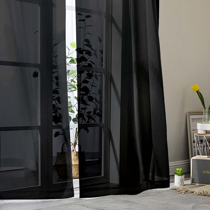 Sheer Black Curtains for Bedroom Living Room 63 Inch Length 2 Panels, Airy Soft - Image 8