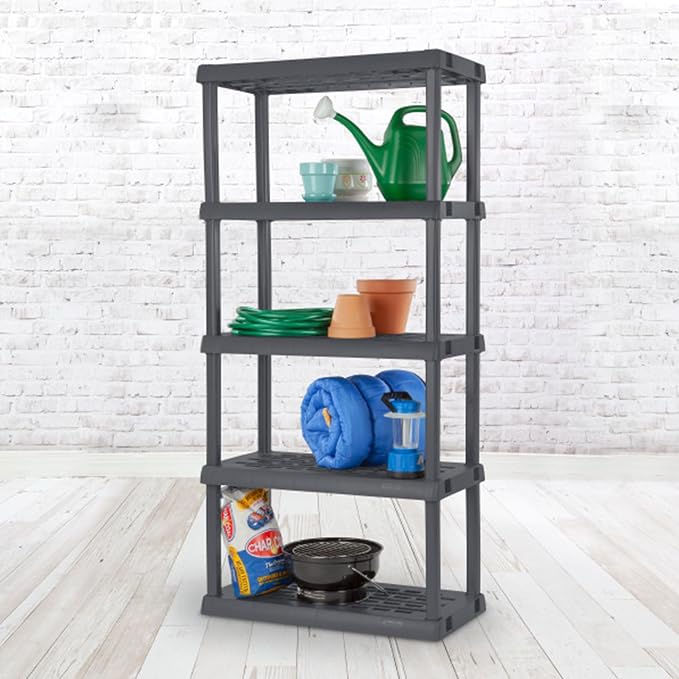 Sterilite 5 Shelf Unit, Heavy-Duty Shelving Storage Rack for Home and Garage, Gray - Multipurpose Plastic Organizer Shelves for Smart Organization | Freestanding Organizer with 150 lb Capacity Per Shelf for Kitchen, Bathroom, Garage, Basement, Pantry &...