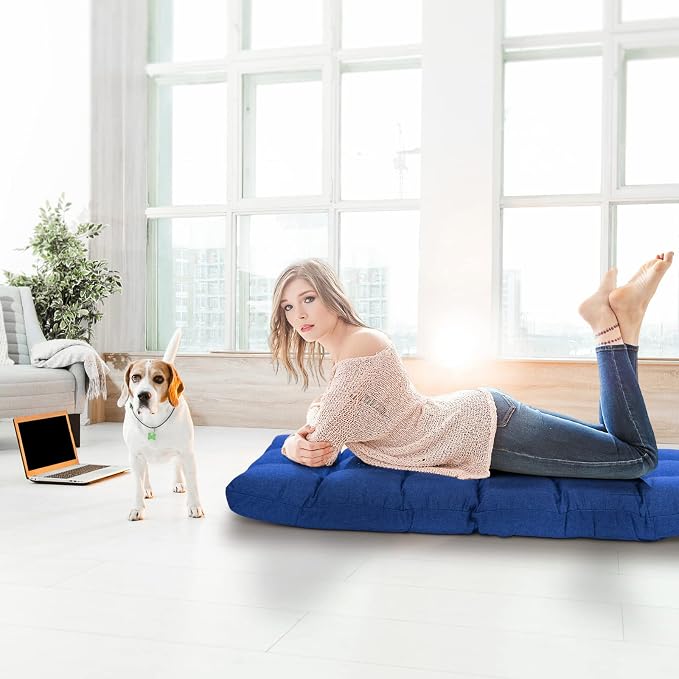 COSTWAY Floor Chair, Folding Gaming Chair with Back Support (Blue) | 14 Adjustable Positions, Alloy Steel Frame, Lazy Sofa Lounge for Playing Reading Meditating Room Recliner for Adults, Kids