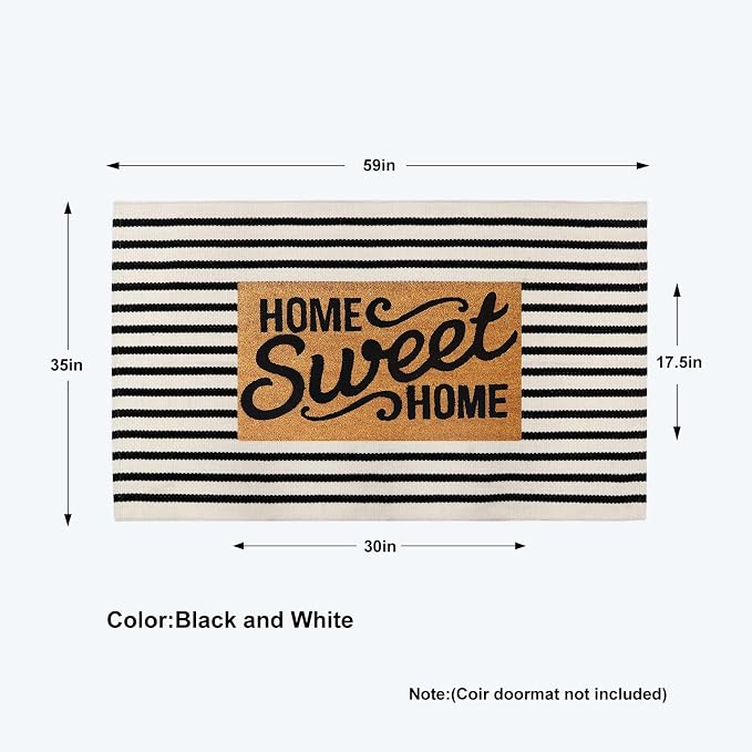 Collive Black and White Rug 3x5, Washable Outdoor Rug for Porch Cotton Woven Farmhouse Indoor Outdoor Rugs, Layered Welcome Door Mat, Floor Throw Carpet for Fall Front Door Decor Kitchen