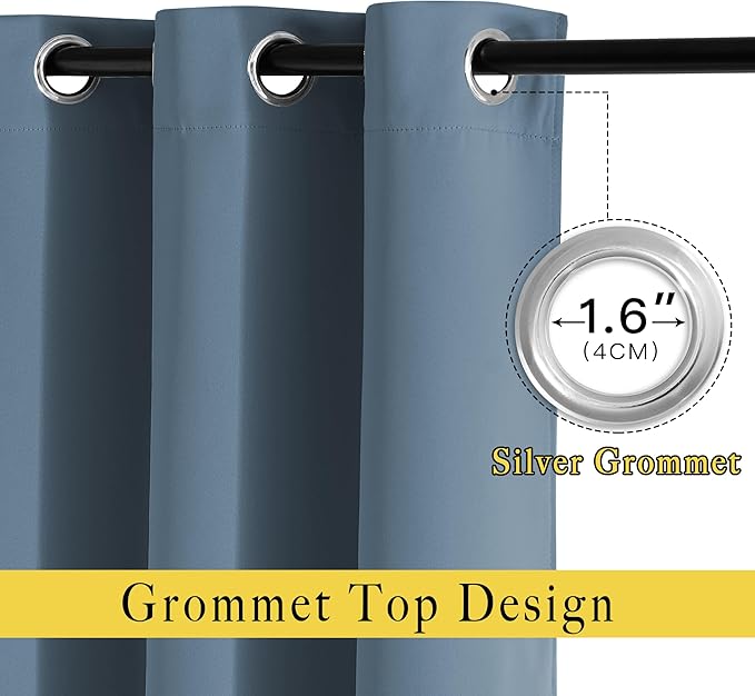 NICETOWN Patio Smoky Blue Curtain Shades - Summer Home Decoration Thermal Insulated Grommet Blackout Draperies/Drapes for Kitchen (2 Panels, 52 inches x 95 inches,Smoky Blue)