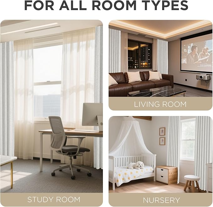 Joydeco Blackout Curtains for Bedroom - 100% Light Blocking 2 Panels Set White Drapes 37" W x 108" L, Thermal Insulated Room Darkening Curtains, Linen Textured for Living Room, Rod Pocket & Back Tabs