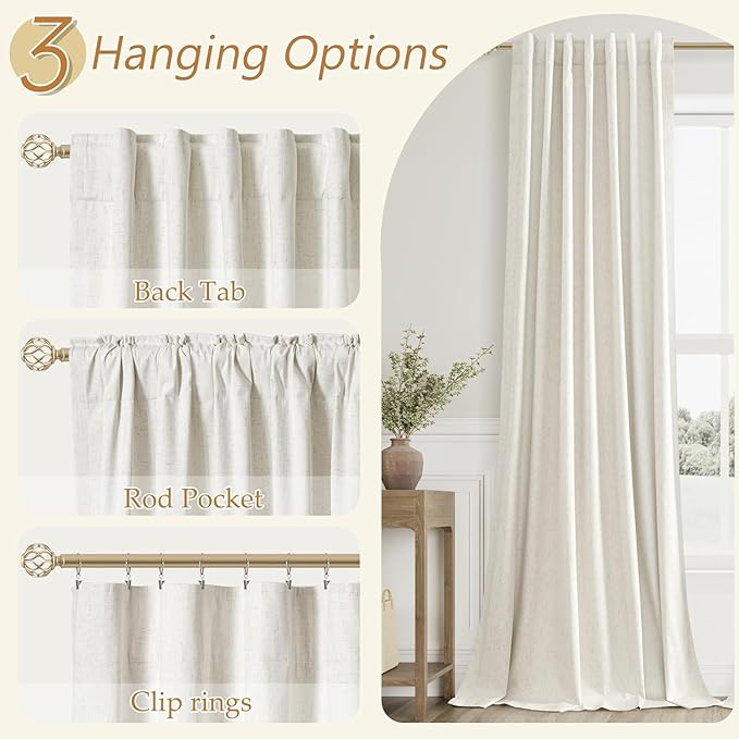 Guken Cream 100% Blackout Cream Linen Curtains 52 Inch Wide by 148 Inch 2 Panels Set for Living Room Bedroom Back Tab/Rod Pocket Thermal Insulated Black Out Drapes Room Darkening Window Curtains