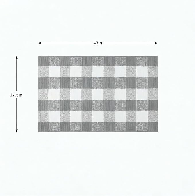 Gray and White Buffalo Plaid Rug 2'4'' x 3'7'', Washable Farmhouse Non-Slip Checkered Doormat, Indoor Outdoor Floor Mat for Living Room, Bedroom, Entryway, Kitchen, Laundry Room, Patio, Porch