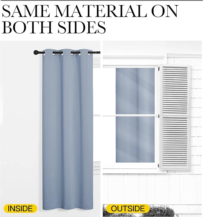NICETOWN Blackout Curtains & Drapes for Bedroom, Vintage Blue, W34 x L48, Set of 2, Triple Weave Grommet Top Thermal Insulated Light Blocking Panels for Bathroom/Living Room