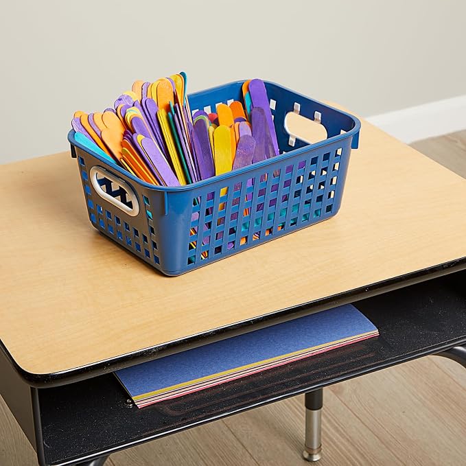 Really Good Stuff Medium Plastic Book Baskets, 11" x 7.5" x 4.5", 4-Pack | Cool & Calm Group Colors, Versatile Storage Solution for Classroom, Home, & Office, Storage, Multi-Purpose