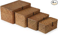 4 Pack, Wicker Baskets with Lids, Natural Seagrass Storage Baskets, Woven Rectangular Basket Bins, Rattan Storage Organizer for Shelf (Coffee, Set of 4)