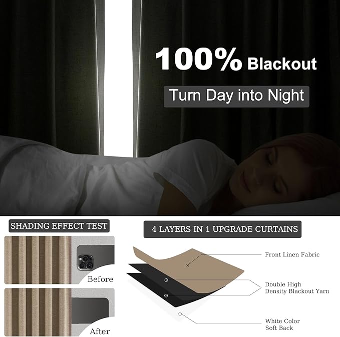Topfinel 92 Inches Long Tweed Custom Black Out Drapery Panels, Rustic Country Faux Acoustic Textured Opaque Pleated Window Coverings, Kids Cream Boho Heat Blocking Tab Top Curtains for Bay Window