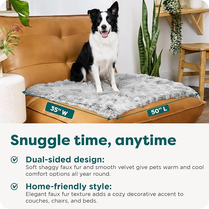 Furhaven Waterproof Throw Blanket for Dogs & Indoor Cats, Washable - Shaggy Plush Calming Long Faux Fur & Velvet Dog Blanket - Mist Gray, Large