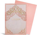 Hosmsua 50PCS Blank Pink Quinceanera Invitations Kit 5x7.3 Inch Laser Cut Floral Gold Crown Pocket Quinceanera Invitation Cards with Envelopes for Birthday Bridal Shower Invite