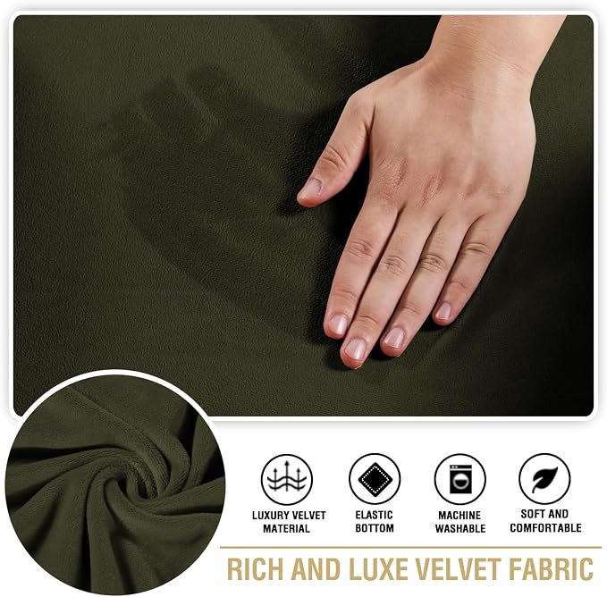 H.VERSAILTEX Stretch Velvet 2 Piece T Cushion Sofa Slipcovers for Living Room Individually Sofa Covers for 2 Cushion Seat Cushion Covers (Sofa, Olive)
