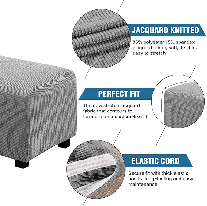 H.VERSAILTEX Ottoman Cover Slipcover Rectangle Fit Length 33"-38" Footrest Sofa Slipcovers Stool Cover Footstool Protector Covers Feature Stretch Thick Soft Jacquard Fabric Removable Washable - Dove