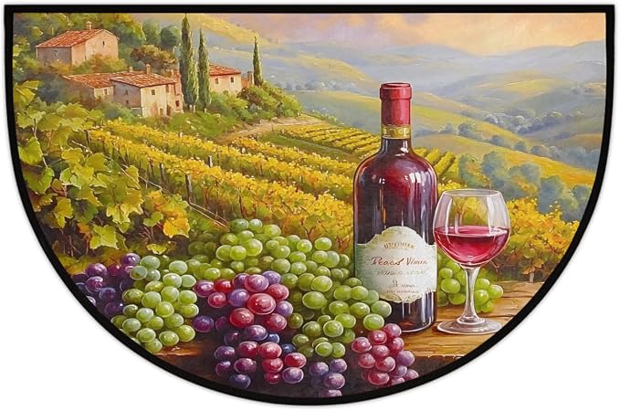 Wine Grapes Half Round Rug Half Moon Door Mat Half Circle Rugs | Modern Washable Non-Slip Semi Circle Rug Welcome Half Round Door Mat Indoor Entrance Kitchen Home Bedroom Living Room Decor