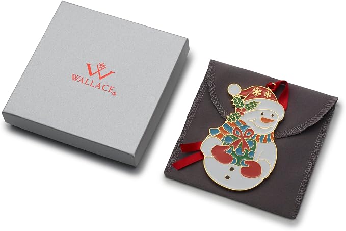 Wallace Wonders of Christmas Gold-Plated Enamel Ornament 2025-16th Edition Annual Collectible Series - Snowman Holiday Motif with Gift Box and Velvet Pouch
