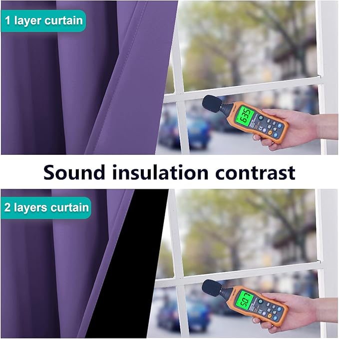 NICETOWN 100% Blackout Short Curtains with Black Liners, 2 Panels, 37" W by 50" L, Lilac Purple, Thermal Insulated Full Blackout 2-Layer Lined Drapes, Energy Efficiency Window Draperies for Bedroom