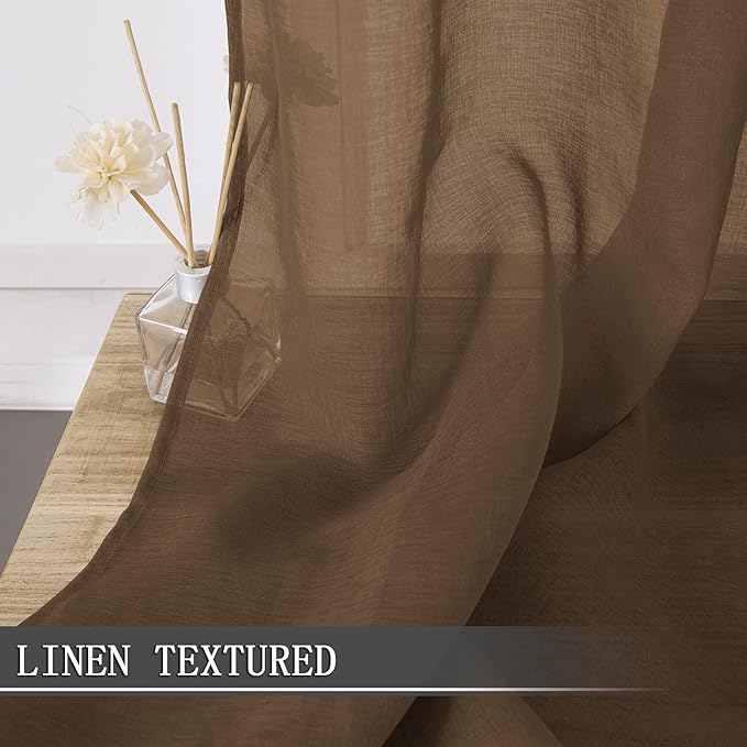 Tollpiz Sheer Curtain Linen Textured Living Room Curtains Sheer Light Filtering - Image 2