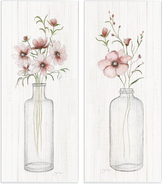 Pink Blooms Bouquet, 7 x 17 Inch Mounted Print on Wall Plaque Set | Stupell Industries · By Janet Tava · Ready to hang · Made in USA
