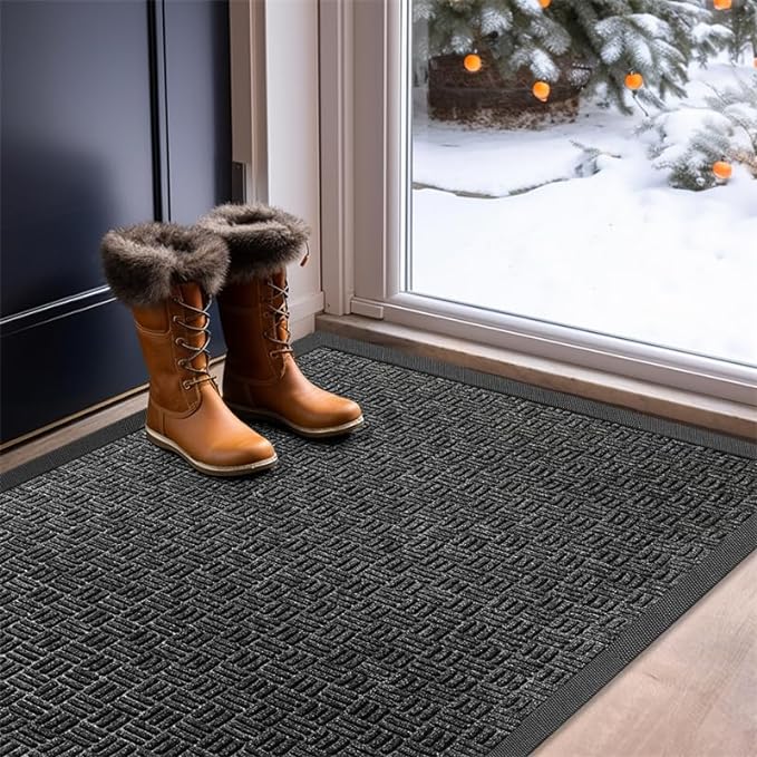 Mibao Front Door Mat, Heavy Duty Durable Welcome Mat for Outdoor Indoor, Dirt Trapper Waterproof Super Absorbent Door Mat for Entryway Outside Patio Porch, 47" x 24", Gray