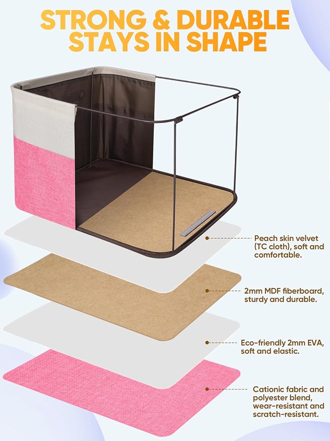 BALEINE 3 Pack Fabric Closet Storage Bins for Shelves, Linen Closet Organizers and Storage, Decorative Baskets for Organizing, Shelf, Clothes, Home, Office (Pink, 15''x11''x9.5'')
