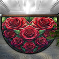 cfpolar Half Round Door Mat Flower Red Rose Non-Slip Semi Circle Area Rug Washable Half Moon Hearth Rugs for Indoor Outdoor Bathroom Kitchen Patio Runner Mat Laundry Room Home Decoration