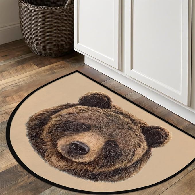 Animal Bear Half Round Door Mat Welcome Entrance Mat Bath Bathroom Rug | Animal Bear Welcome Entrance Mat Anti-Slip Half Moon Bath Mat Semi Circle Rug Indoor Outdoor Kitchen Rug