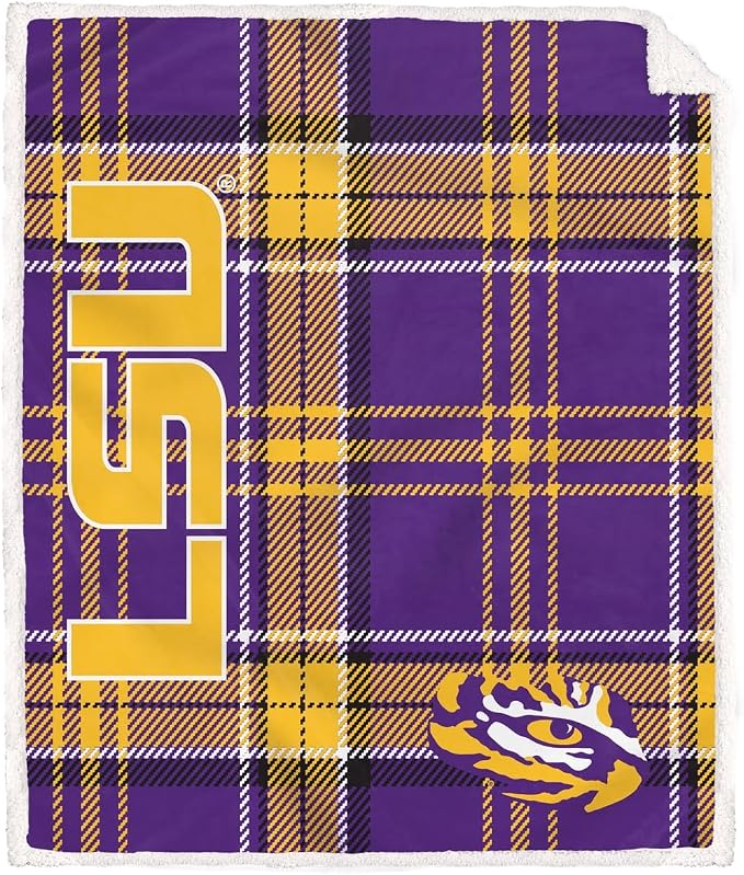NCAA LSU Tigers Playmaker Plaid Ultra Cozy Sherpa Throw