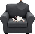 XINEAGE 2026 New 2 Pieces Chair Covers with Arms Super Stretch Chair Slipcover for Living Room Pet Dog Universal Slip Cover Anti Slip Armchair Furniture Protector (Dark Gray), 31"-46"(1 Cushion)