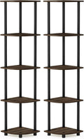Furinno TURN-N-TUBE Corner Shelf Set of 2, 5-Tier Corner Bookshelf, Open Storage Shelves, for Organization and Storage, Living Room, Home Office, Garage, Columbia Walnut
