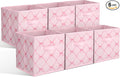 Geelin 6 Pcs Light Pink Bow Cube Storage Bins 11 Inch Storage Basket with Handle, Preppy Girls Organizer Basket, Collapsible Fabric Box for Classroom Bedrooms Office Home Decoration Gift