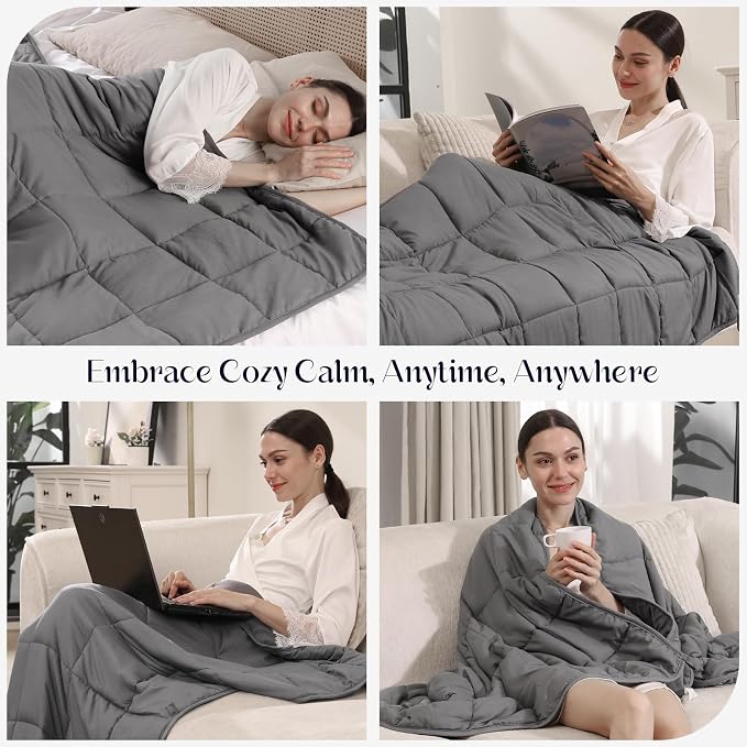 Smart Queen Weighted Blanket 25lbs (78”x85”,Grey) King Size Soft Cooling Heavy Blanket for Sleeping, Breathable All Season Comfort with Premium Glass Beads,Machine Washable