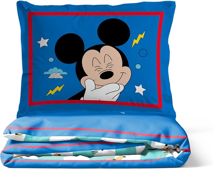 Jay Franco Duvet Cover Set – 2 Piece Comforter Cover and Sham Set, Super Soft Cozy Kids Bedding (Insert Not Included) Blue - Mickey Mouse, Twin