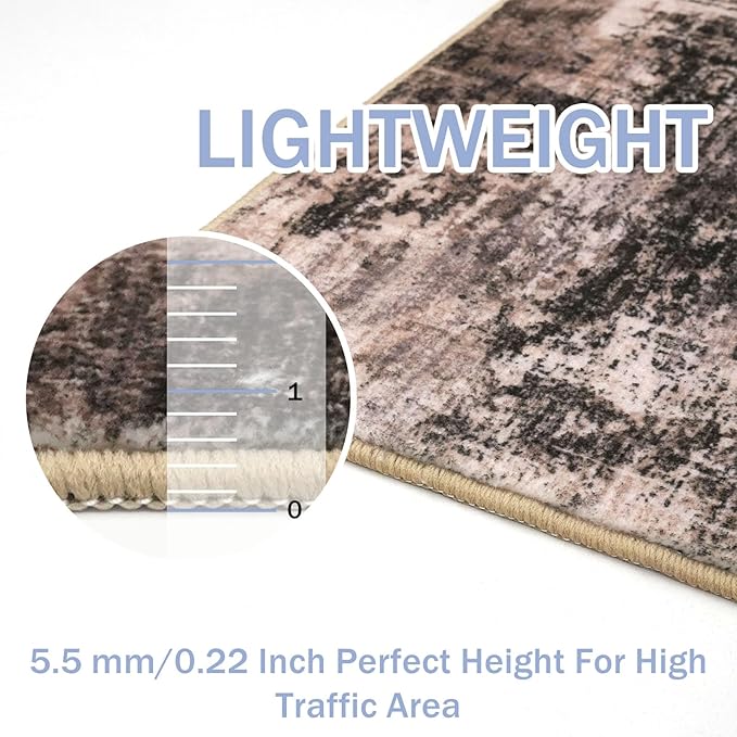 IOHOUZE Abstract Runner Rug 3x18 Ft Washable Runners for Hallways, Non Slip Kitchen Runner Printed Faux Wool Entryway Runner Indoor, Modern Abstract Floor Carpet for Hall Stair, Brown/Rust