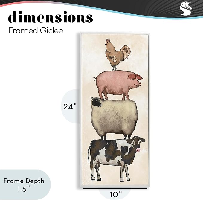 Vintage Farm Animals Country Stack, 10 x 24 Inch Framed Giclée Print | Stupell Industries · By Leah Noel Art · Ready to hang · Fits living room or family room · Made in USA