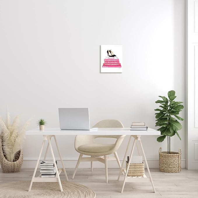 Glam Pink Fashion Bookstack, 10 x 15 Inch Mounted Print on Wall Plaque | Stupell Industries · By Amanda Greenwood · Ready to hang · Giftable accent for fashion lovers · Made in USA