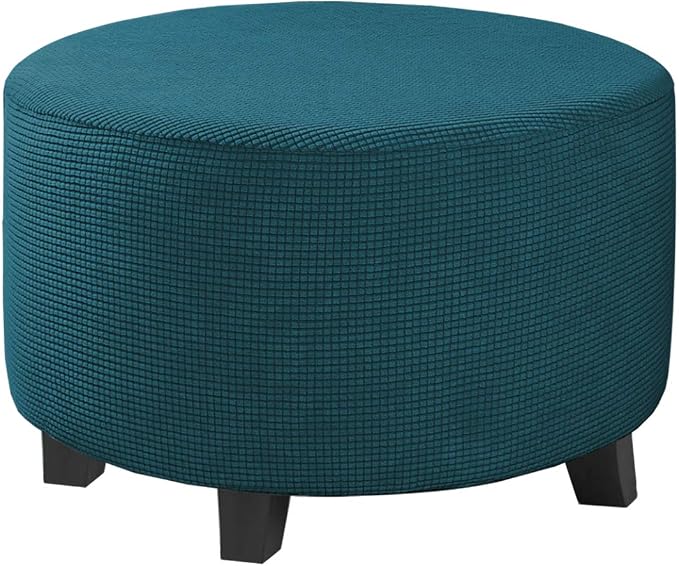 H.VERSAILTEX Ottoman Cover Stretch Ottoman Slipcover Round Ottoman Storage Cover Folding Stool Covers Furniture Protector Cover for Footrest Ottoman Fit Dia 30" - 41", Deep Teal