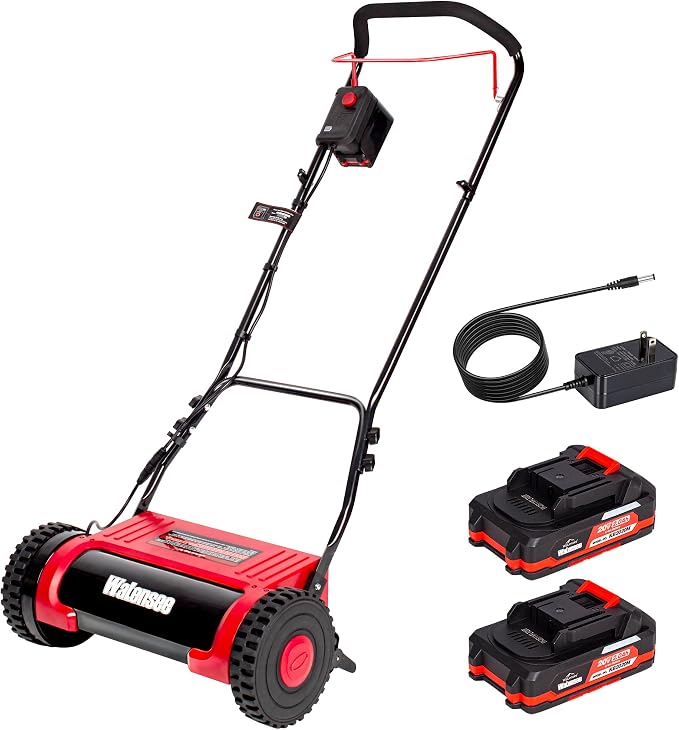 Walensee 16" Cordless Electric Reel Lawn Mower - Battery Powered Push Mower | Dual 36Wh Batteries, 380W Motor, Precision 5-Blade Cut, Quiet Operation， for Small to Medium Yards