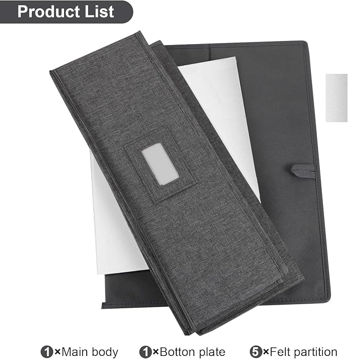 Platter Storage 2 Pack, China Storage Containers Hard Shell 17" x 13" x 6" | China Platter Storage Containers with 5 Felt Dividers Included, Structured Top and Stackable (Linen Grey)