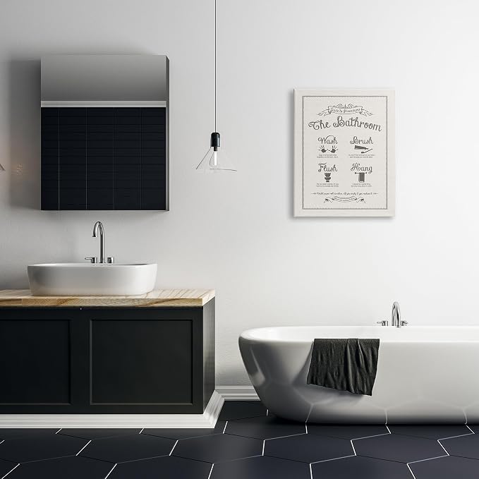 Stupell Industries Guide To Bathroom Procedures Linen Look Oversized Stretched Canvas Wall Art, Proudly Made in USA | Stupell Industries · By Lettered and Lined · Ready to hang · Clean diagram style for bathroom decor · Made in USA