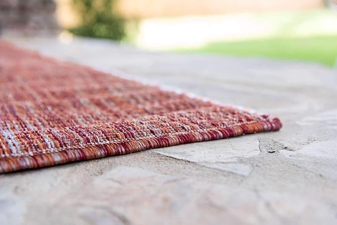 Unique Loom Collection Casual Transitional Solid Heathered Indoor/Outdoor Flatweave Area Rug (5' 3" x 8' Rectangle, Rust Red/Beige)