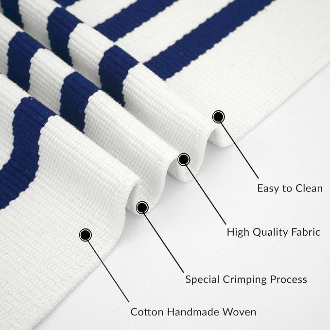 IOHOUZE Striped Area Rug 4'x6' Front Door Rugs Washable Area Rug for Double Front Porch, Large Patio Rug Outdoor Indoor, Doormat for Entryway Porch Entrance, Navy/White