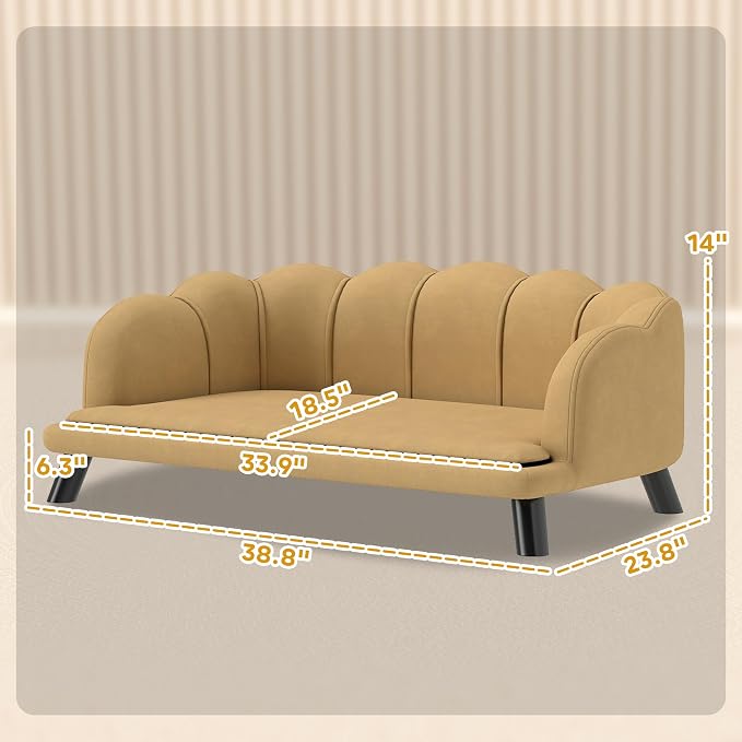 PawHut Velvet Large Dog Couch with Foam Cushion, Soft and Cute Dog Bed with Pearl Design, Pet Sofa for Big and Medium Breeds, Coffee