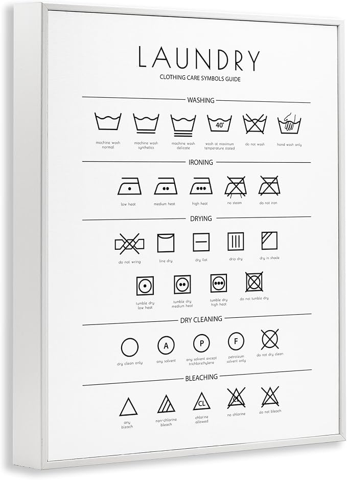 'Minimal Laundry Cleaning Symbols'| Framed Giclee Art | Stupell Industries | White, 24 x 30 Inches, Easy to Hang and Sturdy, Made in USA, by Martina Pavlova