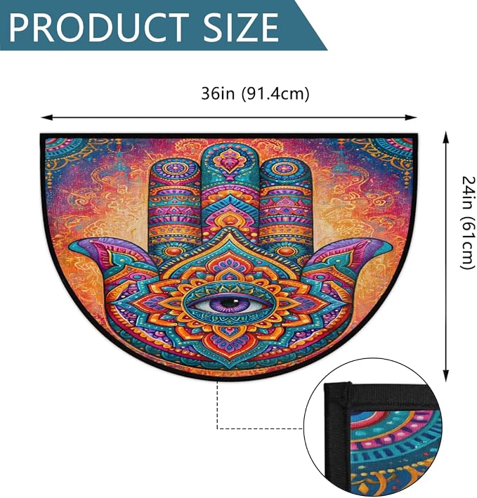 Mandala Half Round Door Mat Semi Circle Rug Half Moon Doormat | Soft Washable Colorful Psychedelic Welcome Entrance Mat for Outdoor Indoor Floor Bedroom Bathroom Home Kitchen Festival Decor