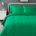 Amazon Basics 7-Piece Soft, All-Season Microfiber Kid's Bed-in-a-Bag Bedding Set with Comforter, Sheets, Pillow Shams and Pillowcases, Full/Queen, Solid Green